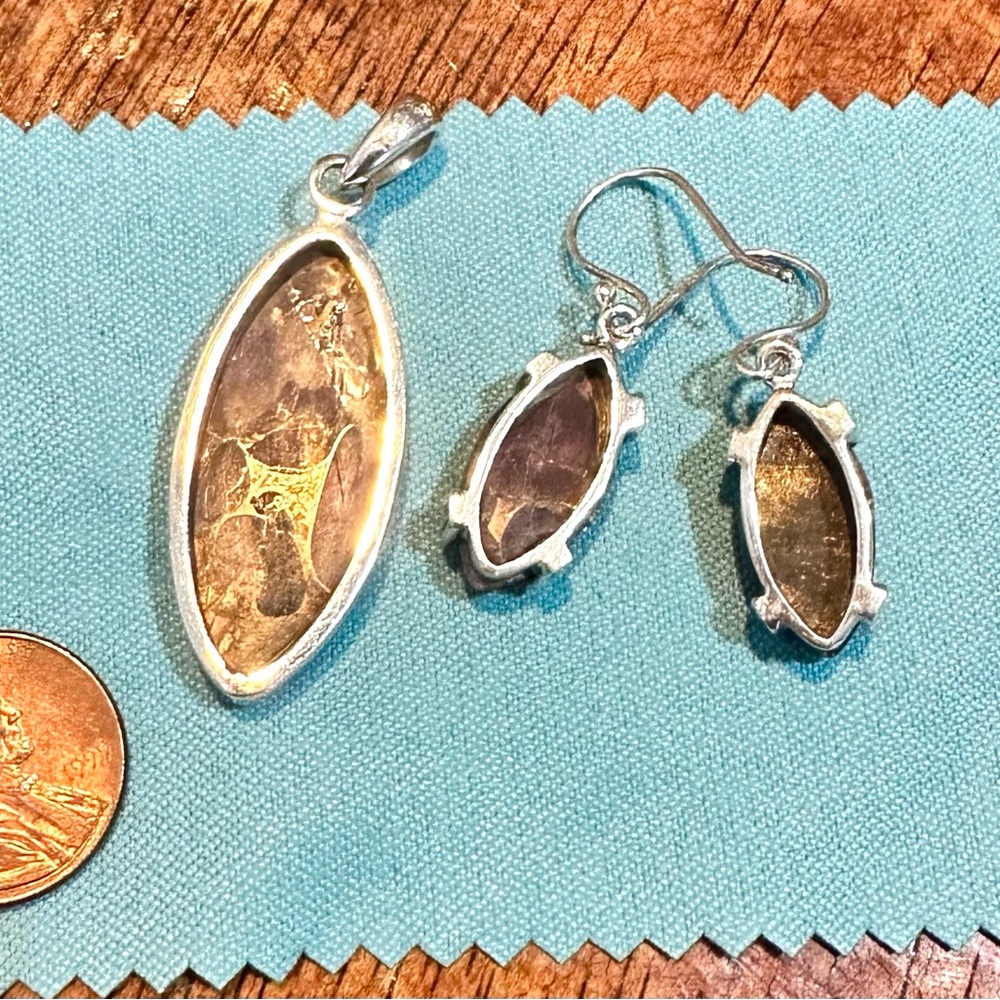 Amethyst Composite, Solid Sterling Pendant & Earr… - image 3